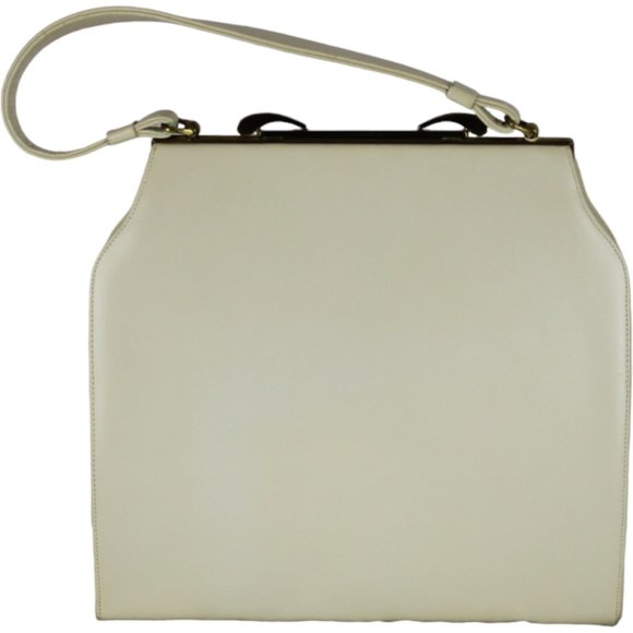 Vintage Corat Top Handle Purse Hand Bag Cream/Ivory Metal Frame Clasp PU75 - Picture 2 of 16